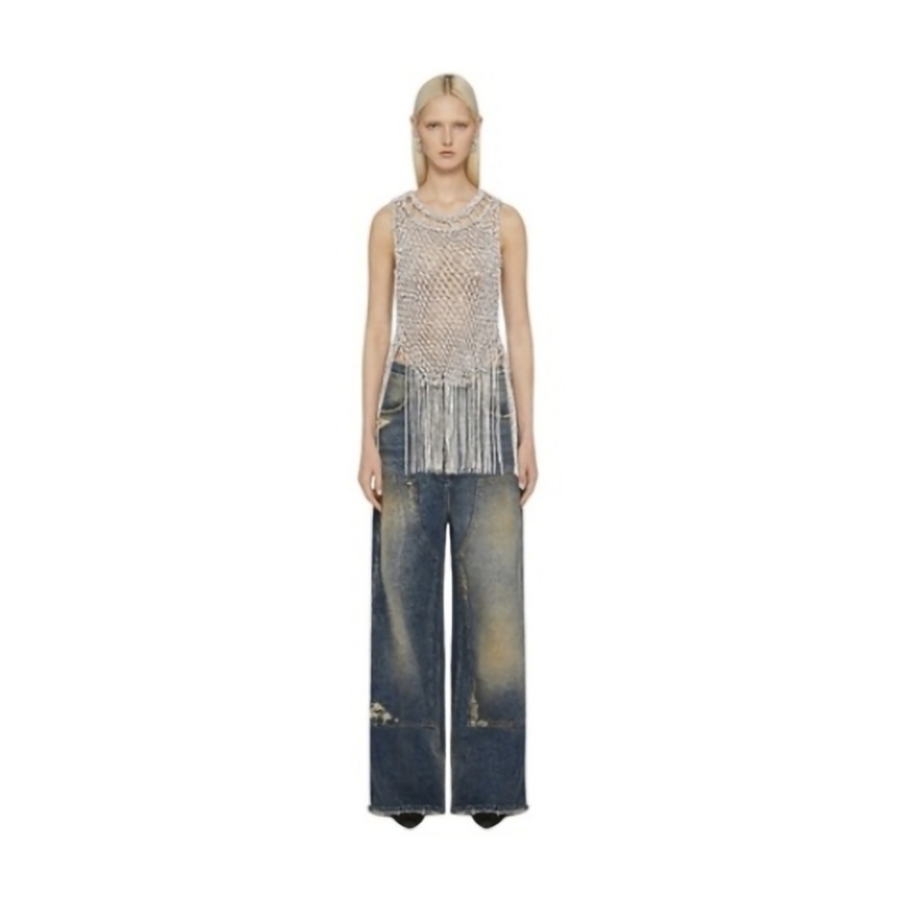 GIVENCHY Crochet‎ Fringe crystal sparkle Top Sleeveless Festival Party Layering